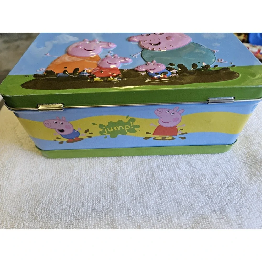 Peppa Pig Metal Lunchbox Blue‎  with Handle Toy Storage Lunch Pail NICE